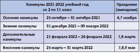 каникулы 21-22
